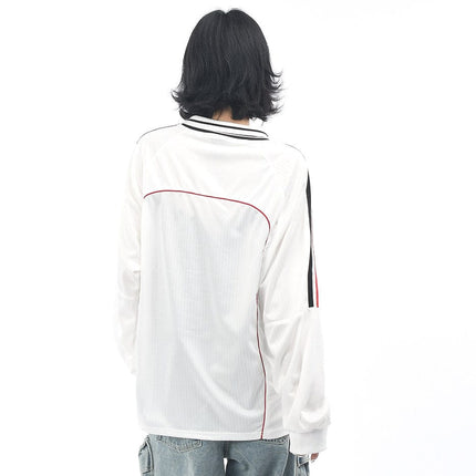 TALKLESSFASHION OV Original American Vintage V-Neck Jersey Printed Long Sleeve T-Shirt Men's and Women's Autumn Loose Raglan Sleeve Couple Top Tide