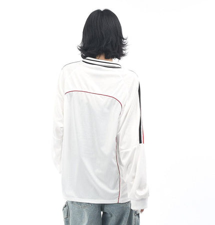 THETLSTUDIO OV Original American Vintage V-Neck Jersey Printed Long Sleeve T-Shirt Men's and Women's Autumn Loose Raglan Sleeve Couple Top Tide
