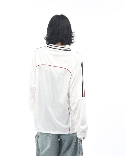 TALKLESSFASHION OV Original American Vintage V-Neck Jersey Printed Long Sleeve T-Shirt Men's and Women's Autumn Loose Raglan Sleeve Couple Top Tide