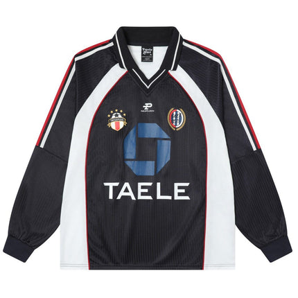 TALKLESSFASHION OV Original American Vintage V-Neck Jersey Printed Long Sleeve T-Shirt Men's and Women's Autumn Loose Raglan Sleeve Couple Top Tide