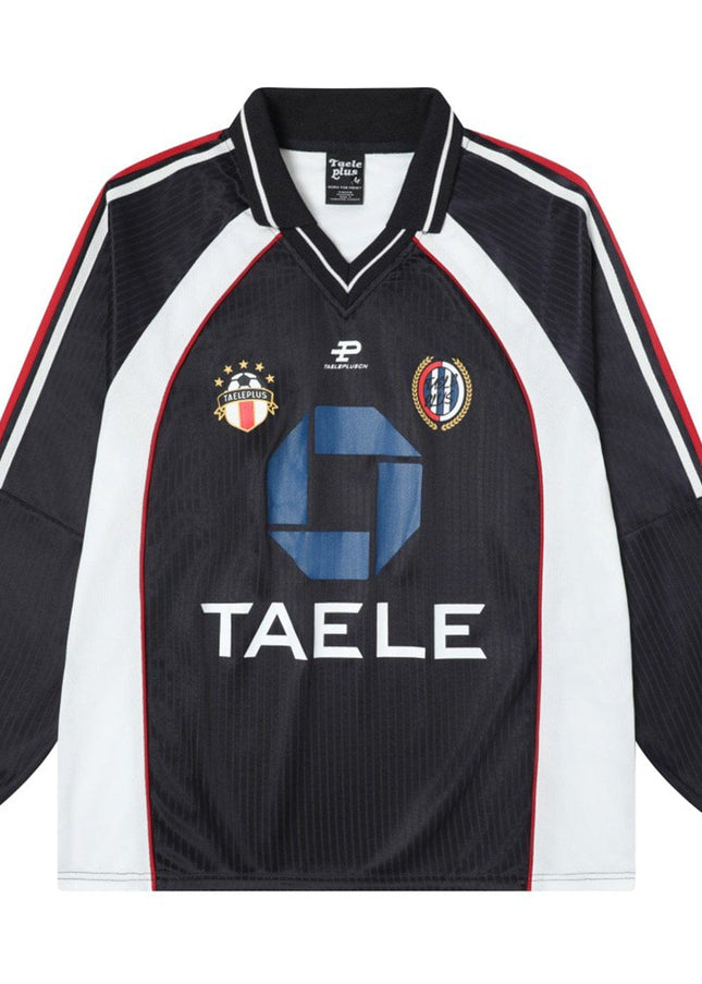 TALKLESSFASHION OV Original American Vintage V-Neck Jersey Printed Long Sleeve T-Shirt Men's and Women's Autumn Loose Raglan Sleeve Couple Top Tide
