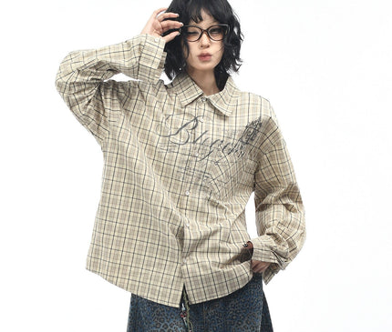TALKLESSFASHION OV original autumn new American retro plaid shirt jacket men's and women's loose casual shirt long-sleeved top trend