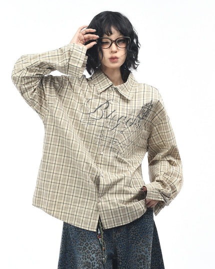 TALKLESSFASHION OV original autumn new American retro plaid shirt jacket men's and women's loose casual shirt long-sleeved top trend