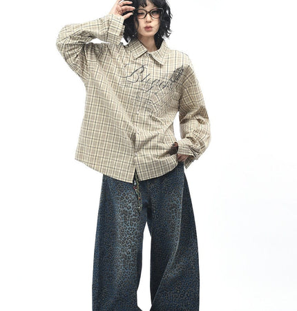 TALKLESSFASHION OV original autumn new American retro plaid shirt jacket men's and women's loose casual shirt long-sleeved top trend