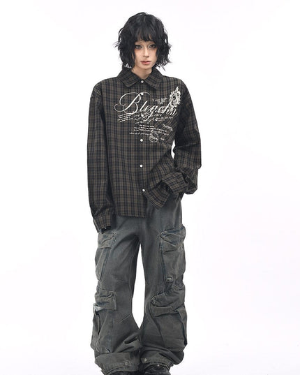 TALKLESSFASHION OV original autumn new American retro plaid shirt jacket men's and women's loose casual shirt long-sleeved top trend