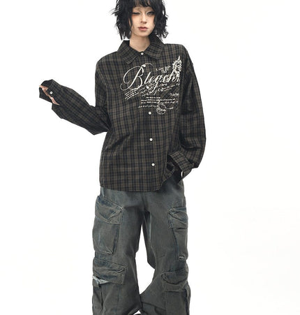 TALKLESSFASHION OV original autumn new American retro plaid shirt jacket men's and women's loose casual shirt long-sleeved top trend