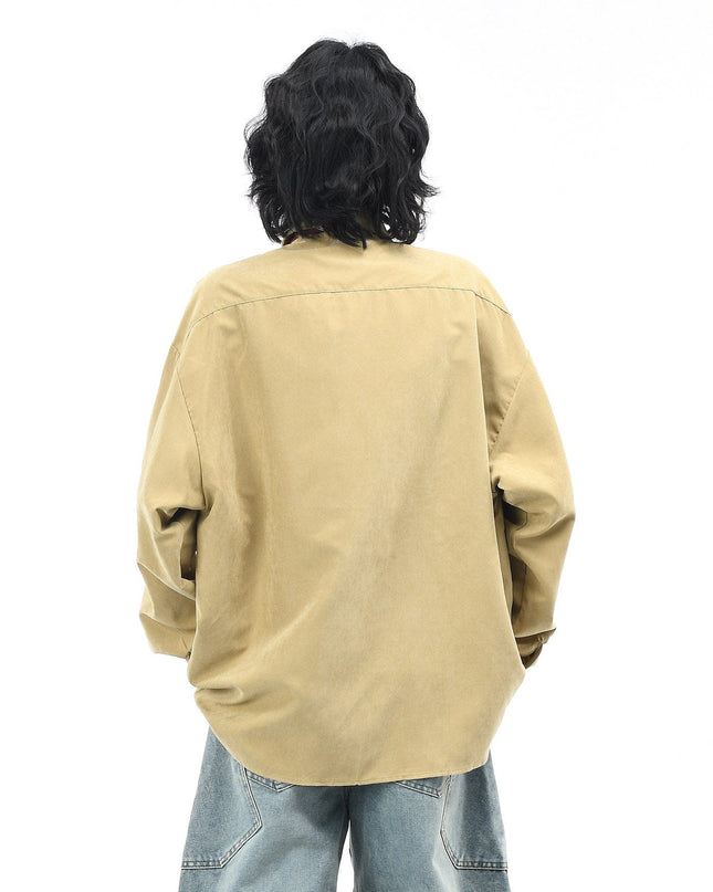 TALKLESSFASHION OV original cartoon bear embroidery collegiate style tie long sleeve shirt women's autumn loose casual versatile shirt men