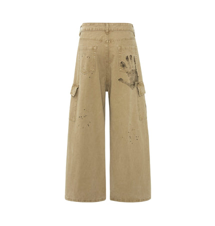 TALKLESSFASHION palm print design casual cargo trousers