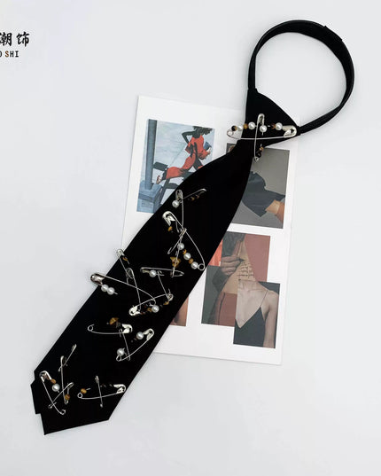 TALKLESSFASHION Pearl Tiger's Eye Tie - Black Le Chao pearl tiger eye tie