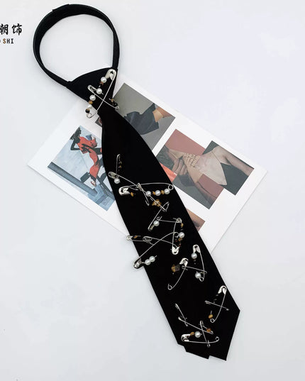TALKLESSFASHION Pearl Tiger's Eye Tie - Black Le Chao pearl tiger eye tie