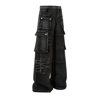 TALKLESSFASHION Picture Color / L Embroidery RockTrail Explorer Jeans—7316
