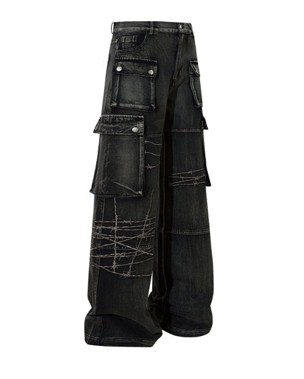 TALKLESSFASHION Picture Color / L Embroidery RockTrail Explorer Jeans—7316