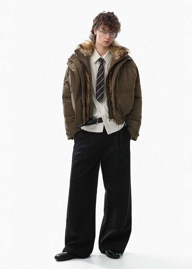 TALKLESSFASHION Pilot PU Fur Collar Padded Jacket
