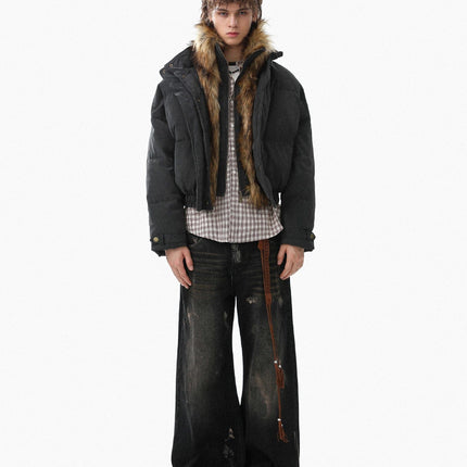 TALKLESSFASHION Pilot PU Fur Collar Padded Jacket