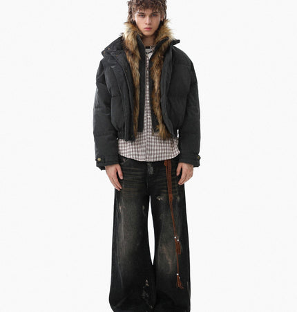 TALKLESSFASHION Pilot PU Fur Collar Padded Jacket
