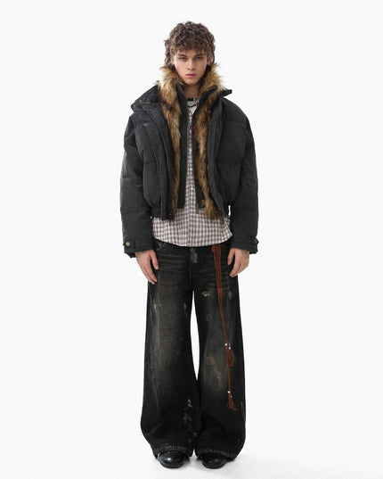 TALKLESSFASHION Pilot PU Fur Collar Padded Jacket