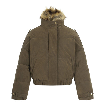 TALKLESSFASHION Pilot PU Fur Collar Padded Jacket