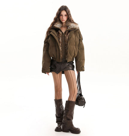 TALKLESSFASHION Pilot PU Fur Collar Padded Jacket