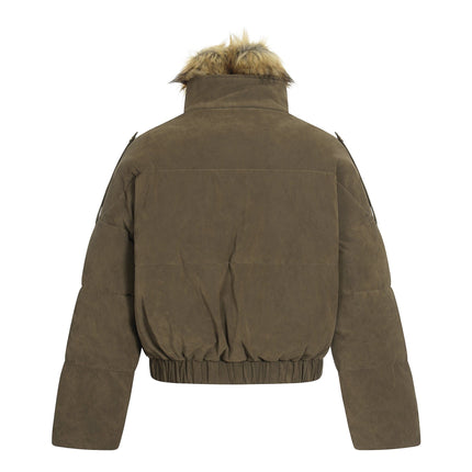 TALKLESSFASHION Pilot PU Fur Collar Padded Jacket
