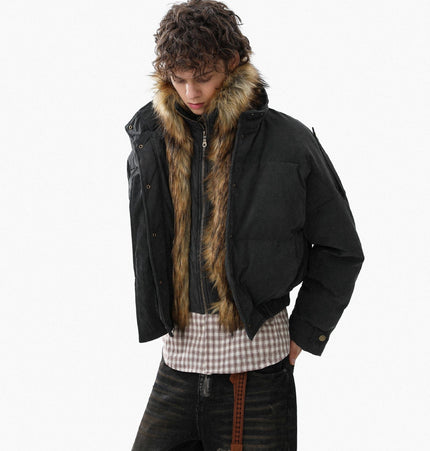 TALKLESSFASHION Pilot PU Fur Collar Padded Jacket