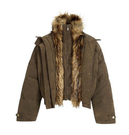 TALKLESSFASHION Pilot PU Fur Collar Padded Jacket
