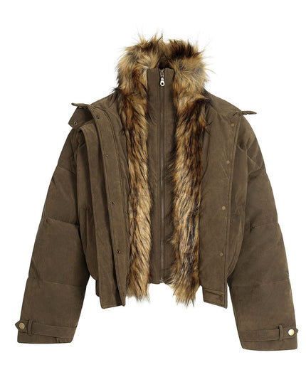 TALKLESSFASHION Pilot PU Fur Collar Padded Jacket