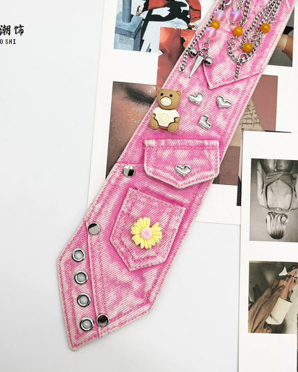 TALKLESSFASHION Pink Denim Tie (In stock) Lechao  pink denim tie
