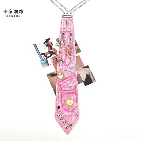 Lechao  pink denim tie
