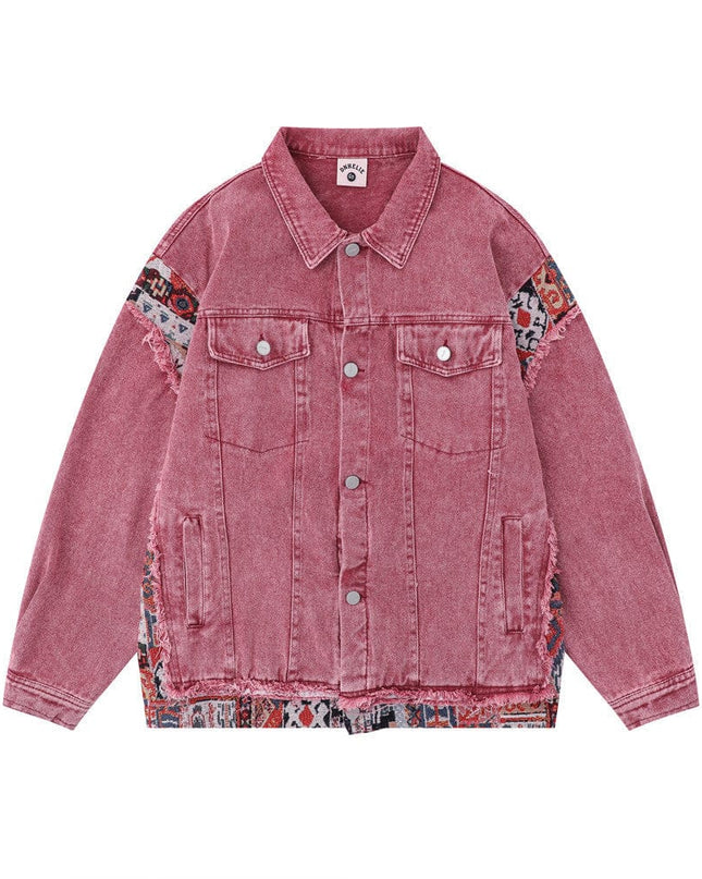 TALKLESSFASHION Pink / L Pink Worn Stitching Edging Jacket—5559
