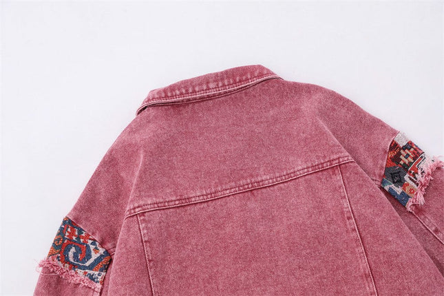 TALKLESSFASHION Pink Worn Stitching Edging Jacket—5559