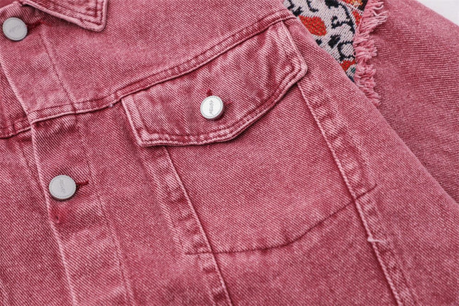 TALKLESSFASHION Pink Worn Stitching Edging Jacket—5559
