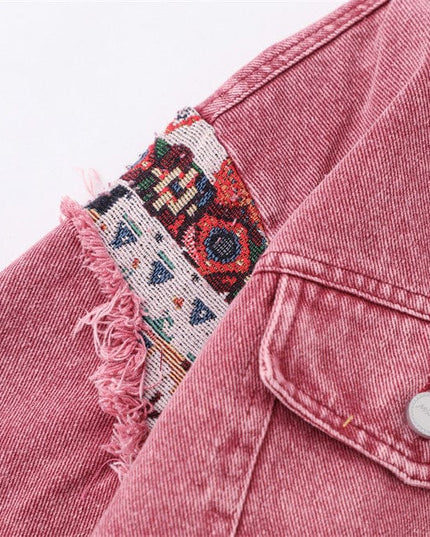 TALKLESSFASHION Pink Worn Stitching Edging Jacket—5559