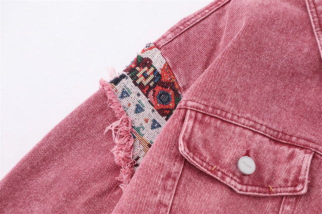 TALKLESSFASHION Pink Worn Stitching Edging Jacket—5559
