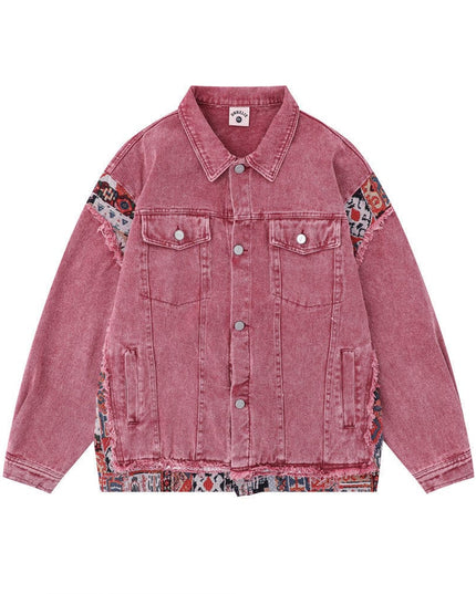 TALKLESSFASHION Pink Worn Stitching Edging Jacket—5559