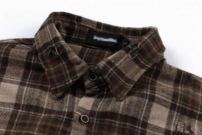TALKLESSFASHION Plaid Trendy Hole & Patch shirt—2115