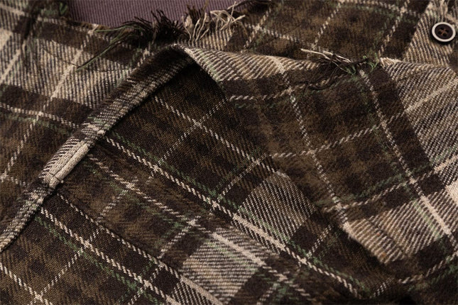 TALKLESSFASHION Plaid Trendy Hole & Patch shirt—2115