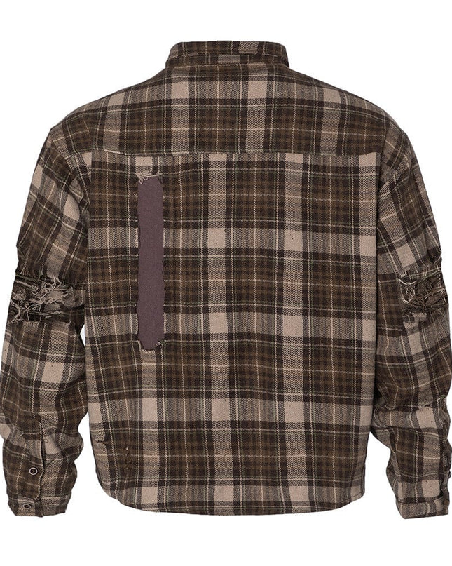 TALKLESSFASHION Plaid Trendy Hole & Patch shirt—2115