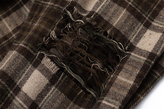 TALKLESSFASHION Plaid Trendy Hole & Patch shirt—2115