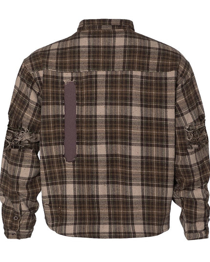 TALKLESSFASHION Plaid Trendy Hole & Patch shirt—2115