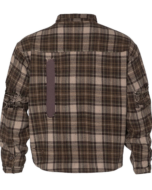 TALKLESSFASHION Plaid Trendy Hole & Patch shirt—2115