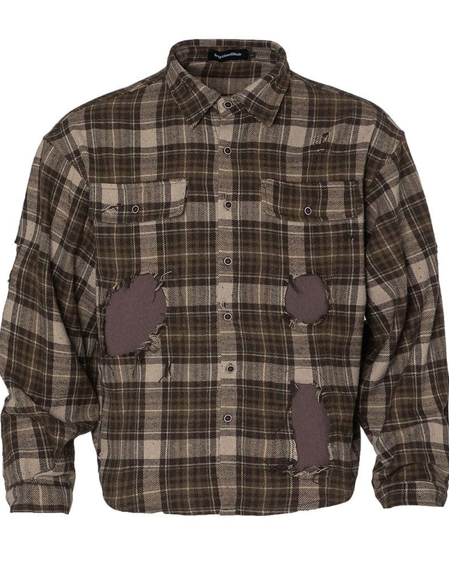 TALKLESSFASHION Plaid Trendy Hole & Patch shirt—2115