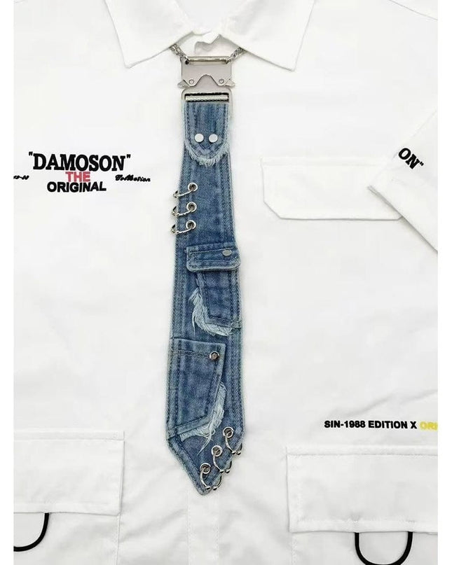 TALKLESSFASHION Pocket denim tie trend denim tie