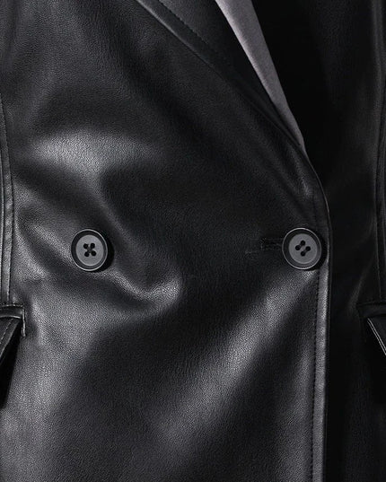 TALKLESSFASHION PU Leather Spliced Blazer Jacket