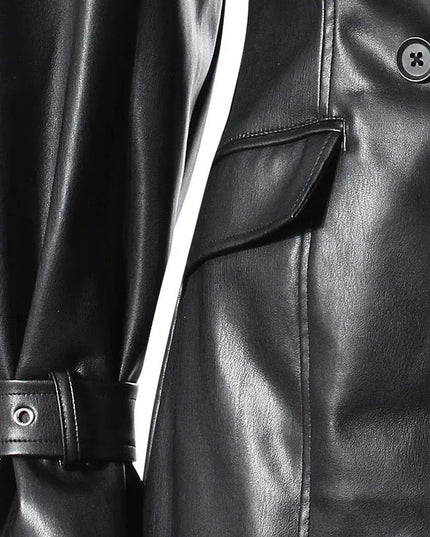 TALKLESSFASHION PU Leather Spliced Blazer Jacket