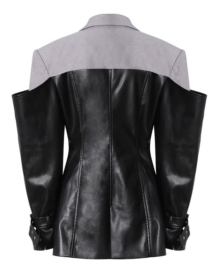 TALKLESSFASHION PU Leather Spliced Blazer Jacket