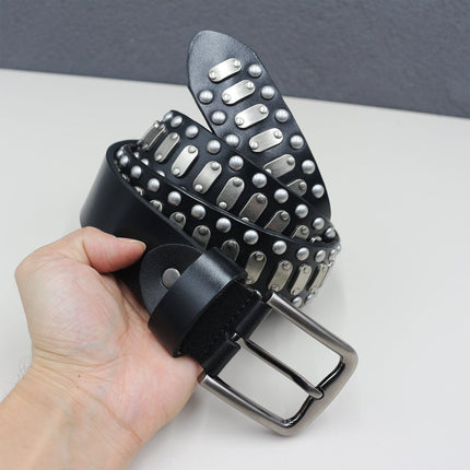 TALKLESSFASHION Punk Neutral Rivet Men's and Women's Belts Trendy Personality Knight Cowhide Belt American Light Luxury Decorative Belt