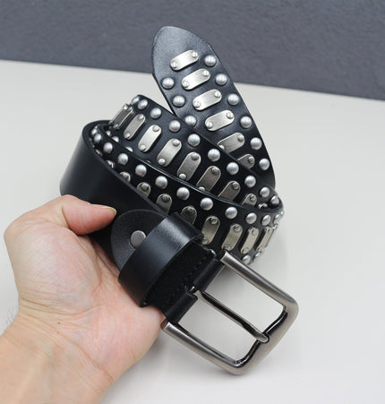 THETLSTUDIO Punk Neutral Rivet Men's and Women's Belts Trendy Personality Knight Cowhide Belt American Light Luxury Decorative Belt