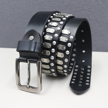 TALKLESSFASHION Punk Neutral Rivet Men's and Women's Belts Trendy Personality Knight Cowhide Belt American Light Luxury Decorative Belt