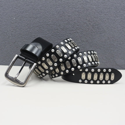 TALKLESSFASHION Punk Neutral Rivet Men's and Women's Belts Trendy Personality Knight Cowhide Belt American Light Luxury Decorative Belt