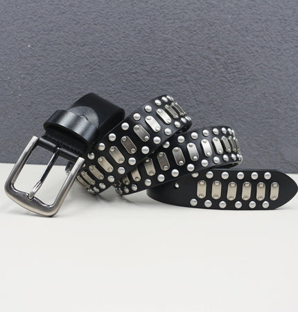 THETLSTUDIO Punk Neutral Rivet Men's and Women's Belts Trendy Personality Knight Cowhide Belt American Light Luxury Decorative Belt